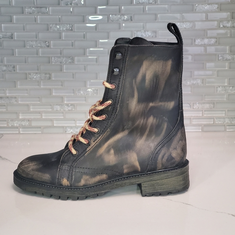 Zara Leather Lace Up Ankle Distressed Boots NWT